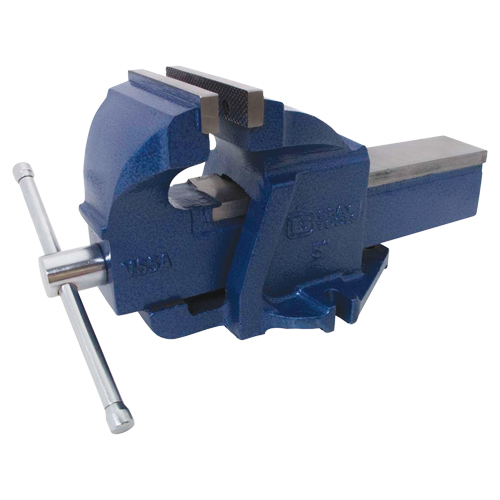 Ductile Iron Mechanics Bench Vise, 5" Jaw Width, 3-3/10" Throat Depth Ontario Packaging