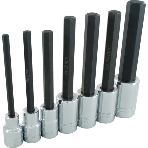Jeu de douilles &agrave; t&ecirc;te hexagonale tr&egrave;s longues, Hexagonale, Prise 1/2", 7 mrcx Ontario Packaging