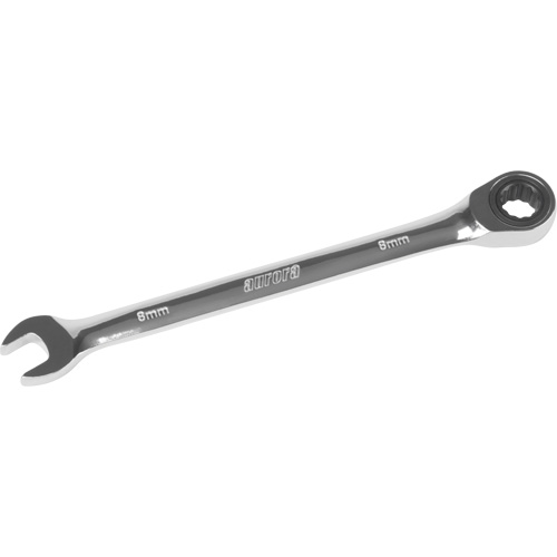 Metric Ratcheting Combination Wrench, 12 Point, 8 mm, Chrome Finish Ontario Packaging