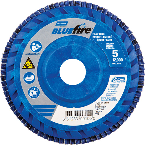 BlueFire R884P Coarse Grit Flap Disc, 5" x 7/8", Type 27, 60 Grit, Zirconia Alumina Ontario Packaging