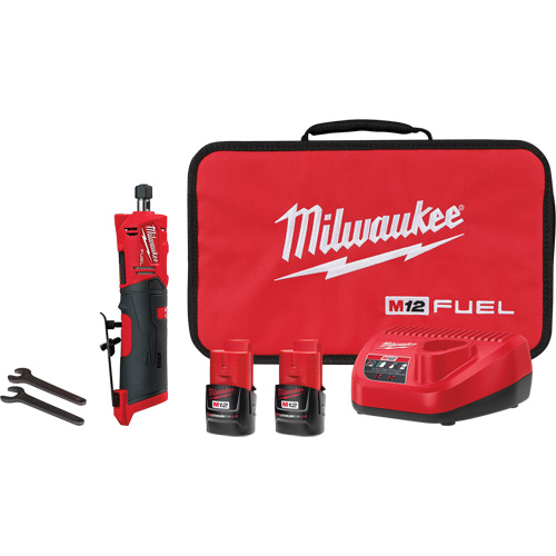 M12 Fuel Straight Die Grinder Kit, 1/4" Collet, 12 V, Lithium-Ion Ontario Packaging