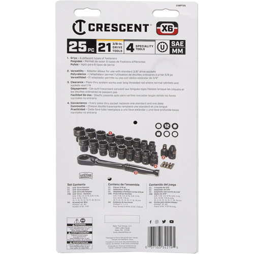 Mechanic's Tool Set, 25 Pcs, 3/8" Drive Size Ontario Packaging