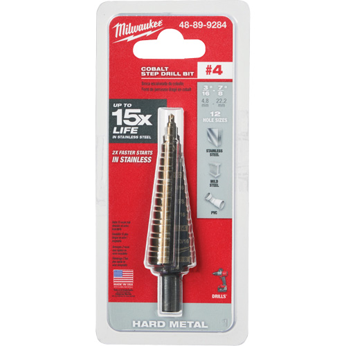 Foret &eacute;tag&eacute;, 3/16"/#4 - #4/7/8", Incr&eacute;ments de 1/32", Acier rapide au cobalt Ontario Packaging