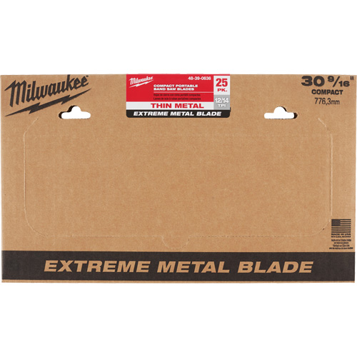 Extreme Metal Band Saw Blades, High Speed Steel, 30-9/16" L x 1/2" W x 0.02" Thick, 12/14 TPI Ontario Packaging