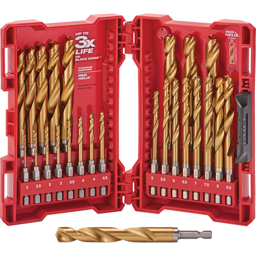 Shockwave Red Helix Metric Drill Bit Set, 25 Pieces, Titanium Ontario Packaging