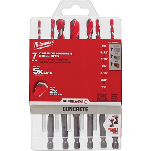 Grand jeu de forets pour perceuse &agrave; percussion Shockwave, 7 morceaux, Carbure Ontario Packaging