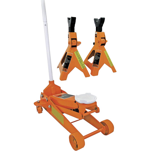 Service Jack with 3-Ton Vehicle Stands, 2.5 Ton(s) Capacity, 5" Lowered, 19-1/4" Raised, Manual Hydraulic Ontario Packaging