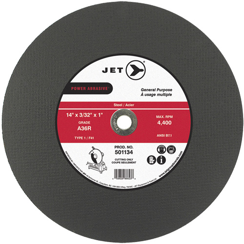 A36R Power Abrasive Cut-Off Wheel, 14" x 3/32", 1" Arbor, Type 1, 4400 RPM Ontario Packaging
