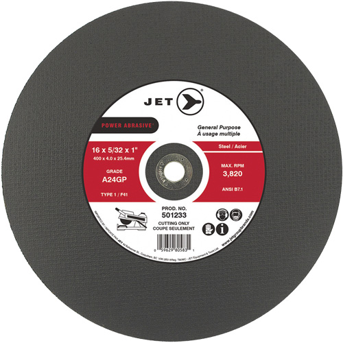 A24GP Power Abrasive Cut-Off Wheel, 20" x 5/32", 1" Arbor, Type 1, 3000 RPM Ontario Packaging