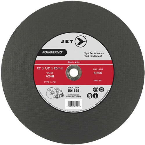A24R PowerPlus Cut-Off Wheel, 12" x 1/8", 20 mm Arbor, Type 1, 6600 RPM Ontario Packaging