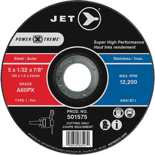 A60PX Power-Xtreme Cut-Off Wheel, 5" x 1/32", 7/8" Arbor, Type 1, 12200 RPM Ontario Packaging