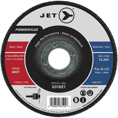 A60T PowerPlus Cut-Off Wheel, 4-1/2" x 3/64", 7/8" Arbor, Type 27, 13300 RPM Ontario Packaging