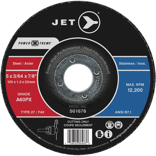A60PX Power-Xtreme Cut-Off Wheel, 5" x 3/64", 7/8" Arbor, Type 27, 12200 RPM Ontario Packaging