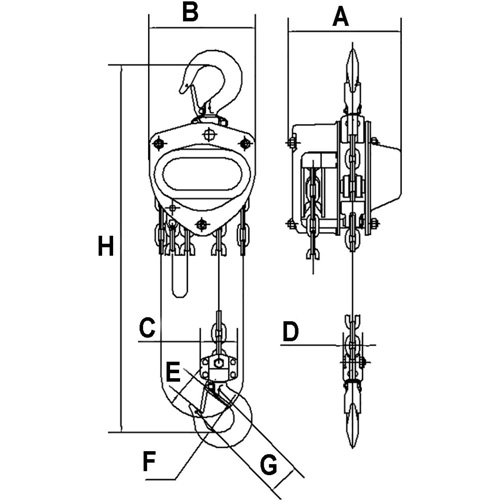 KCH Series Chain Hoists, 20' Lift, 2200 lbs. (1 tons) Capacity, Alloy Steel Chain Ontario Packaging