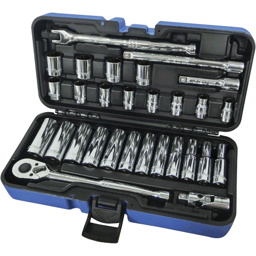 12-Point Ratchets & Sockets Combination Sets, 30 Pcs, 3/8" Drive Size, Deep Ontario Packaging