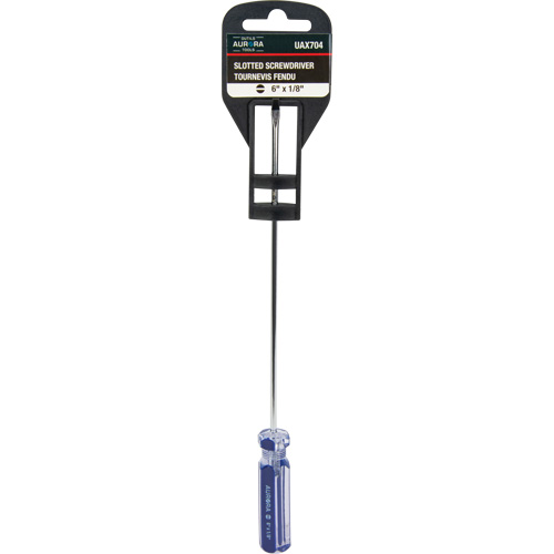 Tournevis &agrave; fente bleu transparent avec bandes, Tige de 1/8", Ronde, Prise en Plastique Ontario Packaging