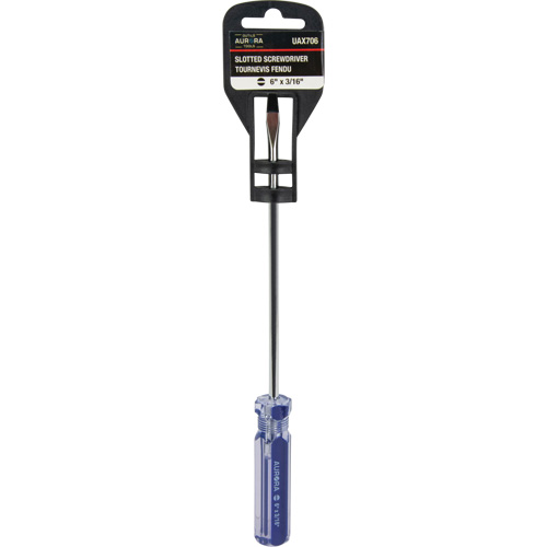 Tournevis &agrave; fente bleu transparent avec bandes, Tige de 3/16", Ronde, Prise en Plastique Ontario Packaging