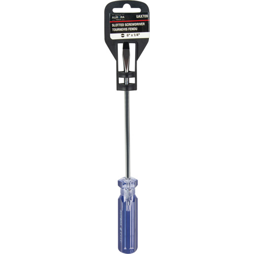 Tournevis &agrave; fente bleu transparent avec bandes, Tige de 1/4", Ronde, Prise en Plastique Ontario Packaging