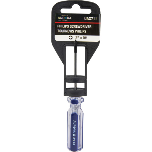 Tournevis Philips bleu transparent avec bandes, #0, Prise Plastique Ontario Packaging