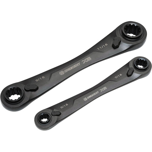 X6 4-in-1 Black Oxide Spline Ratcheting SAE Wrench Set, 2 Pieces, Imperial Ontario Packaging