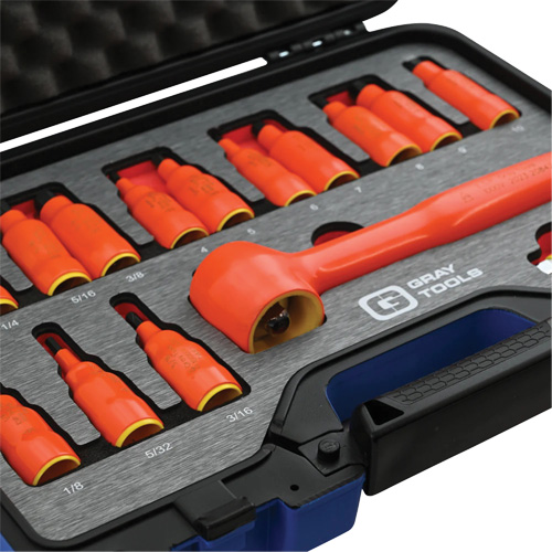 3/8" Drive SAE & Metric Hex Bit Insulated Socket and Attachment Set, 1000 V, 16 Pcs Ontario Packaging