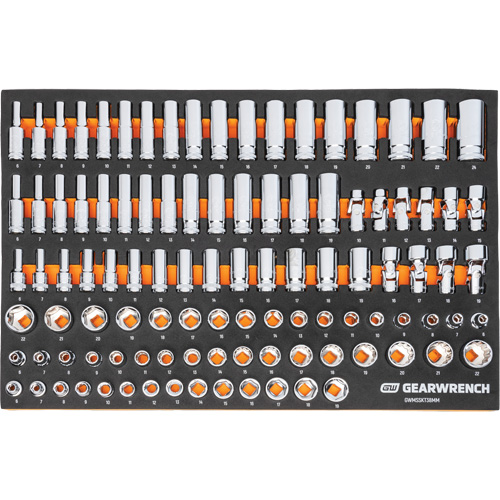Jeu d'outils m&eacute;triques pour m&eacute;canicien MEGAMOD dans des plateaux en mousse modulaire avec armoire roulante &agrave; outils, 358 morcea Ontario Packaging