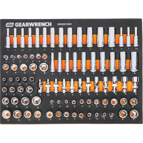 Jeu d'outils m&eacute;triques pour m&eacute;canicien MEGAMOD dans des plateaux en mousse modulaire avec armoire roulante &agrave; outils, 358 morcea Ontario Packaging