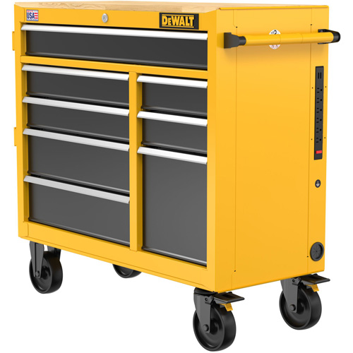 Postes de travail industriel mobile, 8 tiroirs, 40" la x Jaune Ontario Packaging