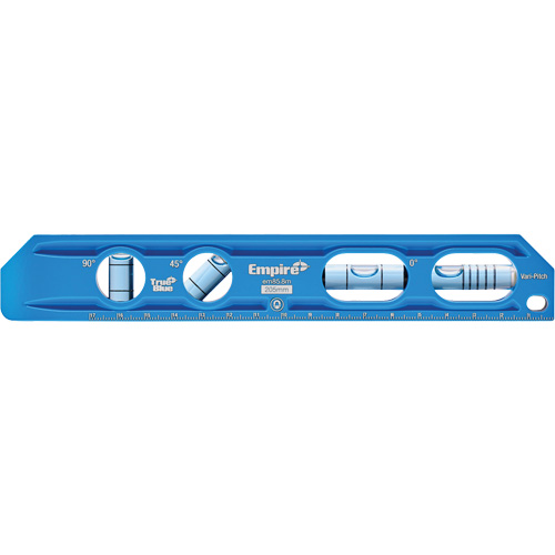 TRUE BLUE&reg; Die Cast Torpedo Level, 8" L, Aluminum, 4 Vials, Magnetic Ontario Packaging