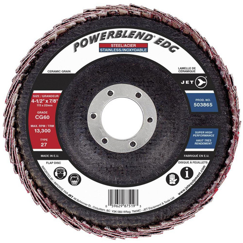 POWERBLEND EDG Flap Disc, 4-1/2" x 7/8", Type 27, CG60 Grit, Ceramic Ontario Packaging