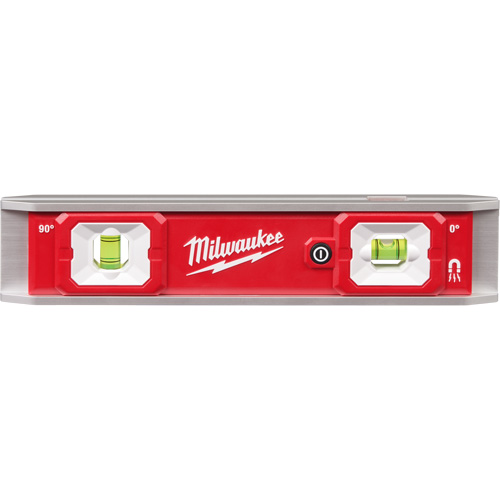 Torpedo Level with Lighted Vials, 9" L, Aluminum, 2 Vials, Magnetic Ontario Packaging