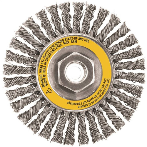 Wheel Brush, 4" Dia., 0.02" Fill, 5/8"-11 Arbor, Stainless Steel Ontario Packaging