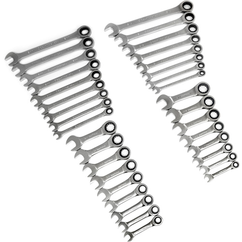 72-Tooth 12 Point Standard & Stubby Wrench Set, Ratcheting Combination, 34 Pieces, Imperial and Metric Ontario Packaging