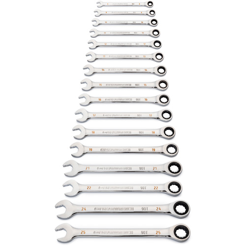90-Tooth 12 Point Wrench Set, Ratcheting Combination, 16 Pieces, Metric Ontario Packaging