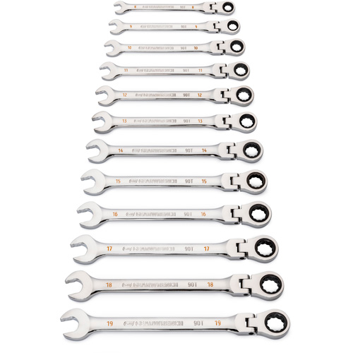 90-Tooth 12 Point Wrench Set, Flex Head/Ratcheting Combination, 12 Pieces, Metric Ontario Packaging