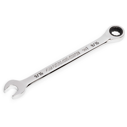 90-Tooth 12 Point Ratcheting Combination Wrench, 12 Point, 9/16", Chrome Finish Ontario Packaging