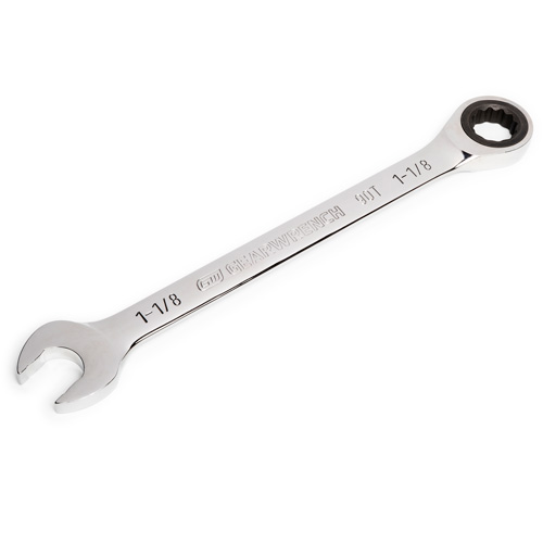 90-Tooth Ratcheting Combination Wrench, 12 Point, 1-1/8", Chrome Finish Ontario Packaging