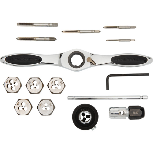 Jeu de tarauds et fili&egrave;res &agrave; cliquet m&eacute;triques, 15 Morcea Ontario Packaging