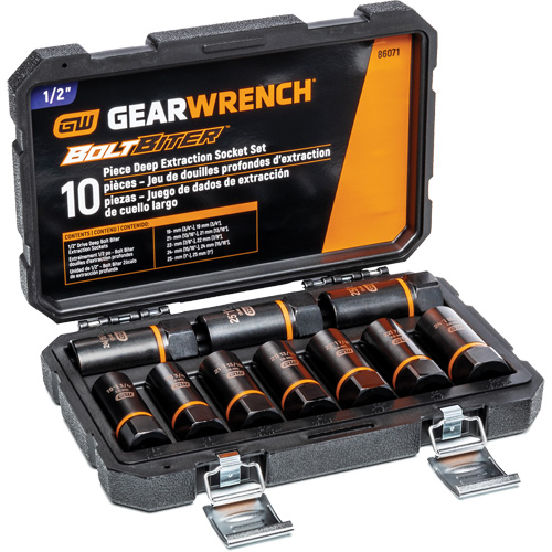 Bolt Biter Extraction Socket Set, 10 Pcs, Impact, 1/2" Drive Size, Deep Ontario Packaging