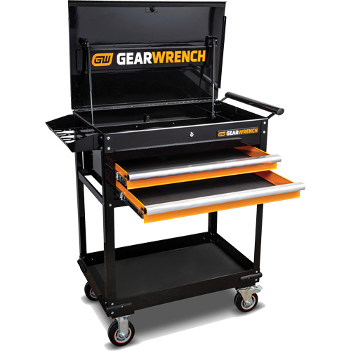 Utility Cart, 2 Drawers, 32-1/2" W x 42" H, Black/Orange Ontario Packaging