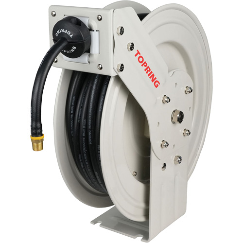 MAXREEL Single-Arm Automatic Rewind L Hose Reel with Rubber Hose, Air, 3/8" x 50', Single Hose, 250 PSI Ontario Packaging