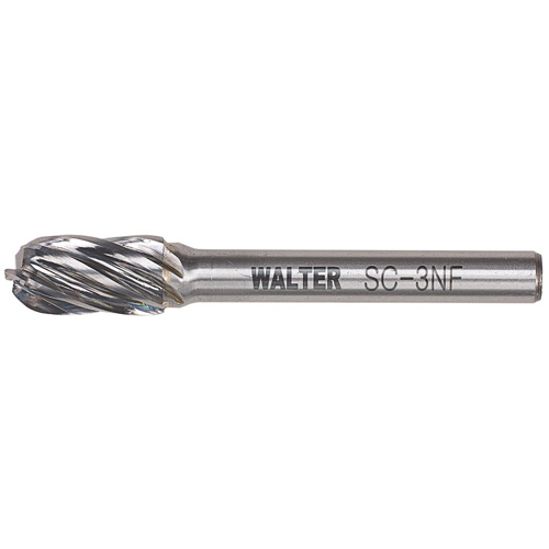 Double Cut Cylindrical Round Nose Carbide Burr, 1/2" Dia., 1" Depth of Cut Ontario Packaging