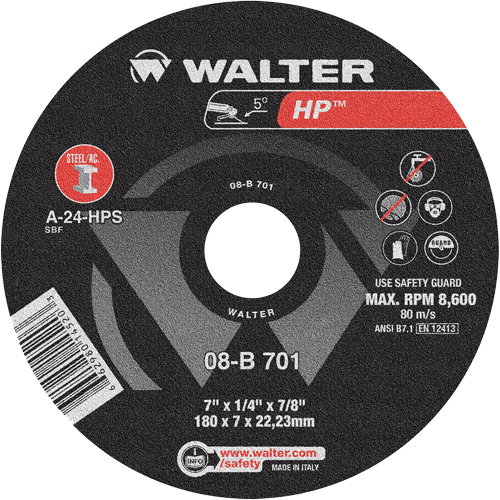 Meule HP &agrave; moyeu d&eacute;port&eacute;, 7" x 1/4", Arbre de 7/8", Type 28 Ontario Packaging