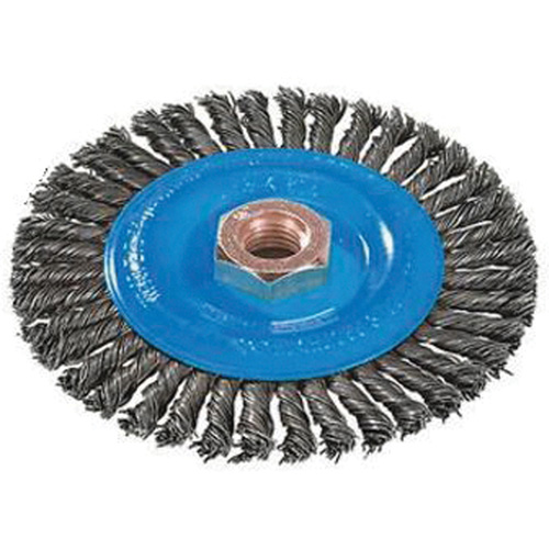 Stringer Bead Knotted Wire Brush, 4" Dia., 0.02" Fill, 5/8"-11 Arbor, Aluminum/Stainless Steel Ontario Packaging