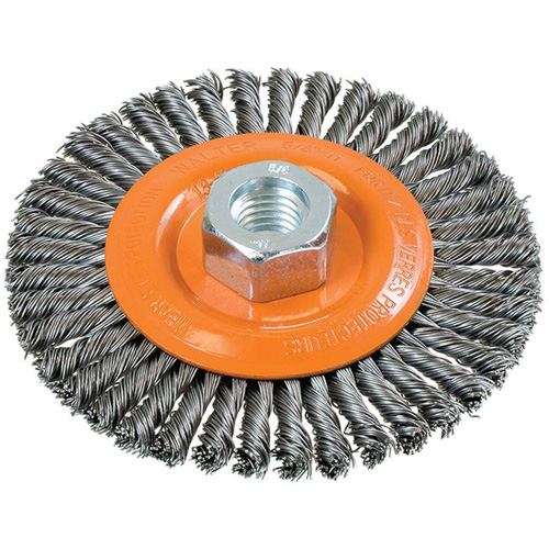 Stringer Bead Knotted Wire Brush, 4-1/2" Dia., 0.02" Fill, 5/8"-11 Arbor, Steel Ontario Packaging