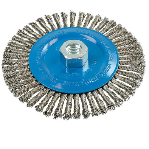 Knot-Twisted Stringer Bead Wire Wheel, 6" Dia., 0.02" Fill, 5/8"-11 Arbor, Aluminum/Stainless Steel Ontario Packaging