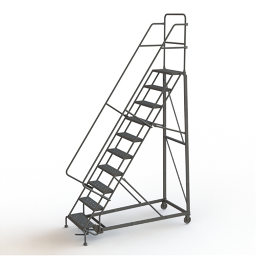 Heavy Duty Rolling Ladder, 10 Steps, 24" Step Width, 100" Platform Height, Steel Ontario Packaging