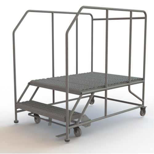 Mobile Work Platform, Steel, 2 Steps, 20" H, 48" D, 36" Step, Serrated Ontario Packaging