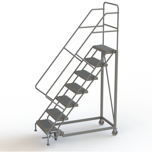Safety Slope Rolling Ladder, 7 Steps, Serrated, 50° Incline, 70" High Ontario Packaging