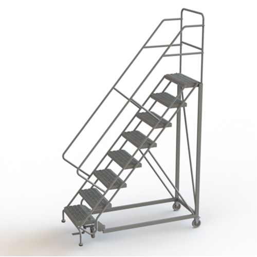 Safety Slope Rolling Ladder, 8 Steps, Serrated, 50° Incline, 80" High Ontario Packaging